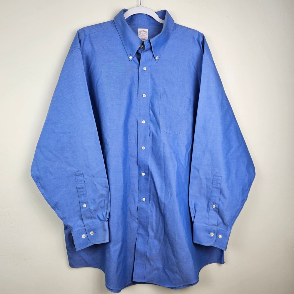 Brooks Brothers Button Down Shirt Mens 18-4/5 Blue Polo Shirt Non-Iron Cotton
